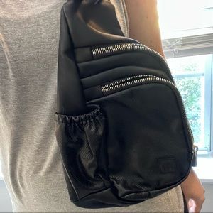Joy Lab Perforated Black Leather Athletic Fanny Backpack